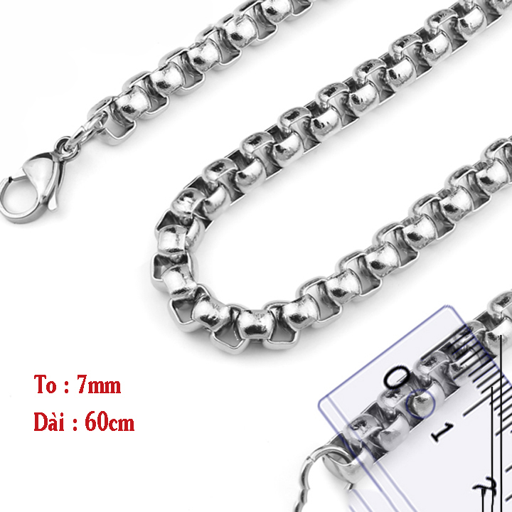 Dây chuyền nam cao cấp thời trang đẹp titan thép không gỉ kiểu bông dừa khít PT JEWELRY kích cỡ 7mm PTDCNA191