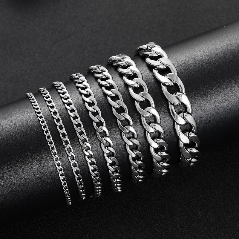 Lắc tay cao cấp titan nam kiểu lặc 7mm đẹp sang trọng inox thép không gỉ PT JEWELRY màu trắng