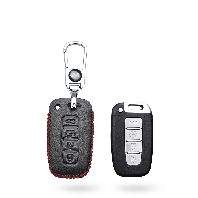 Bao da khoá xe ô tô bọc ốp chìa khoá xe ô tô Hyundai Accent, Elantra, santafe, I10,  4 nút bấm, da bò, nhiều màu