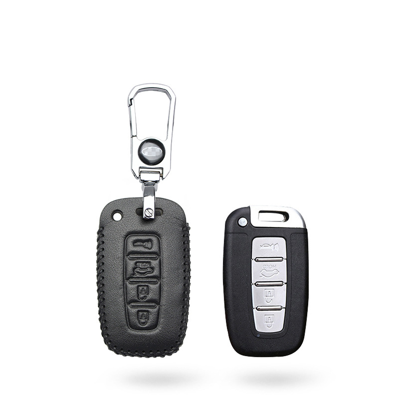 Bao da khoá xe ô tô bọc ốp chìa khoá xe ô tô Hyundai Accent, Elantra, santafe, I10,  4 nút bấm, da bò, nhiều màu