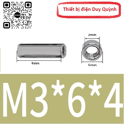 Đai ốc Nối ty tròn inox 304 đường kính ngoài phi 6mm M3x4 M3x4.5 M3x5 M3x6 M3x8 M3x10