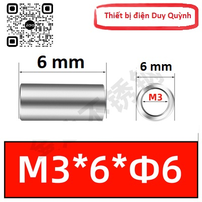 Đai ốc Nối ty tròn inox 304 đường kính ngoài phi 6mm M3x4 M3x4.5 M3x5 M3x6 M3x8 M3x10
