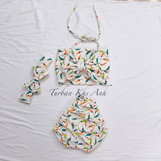 Bikini đi biển cho bé kèm turban siêu xinh