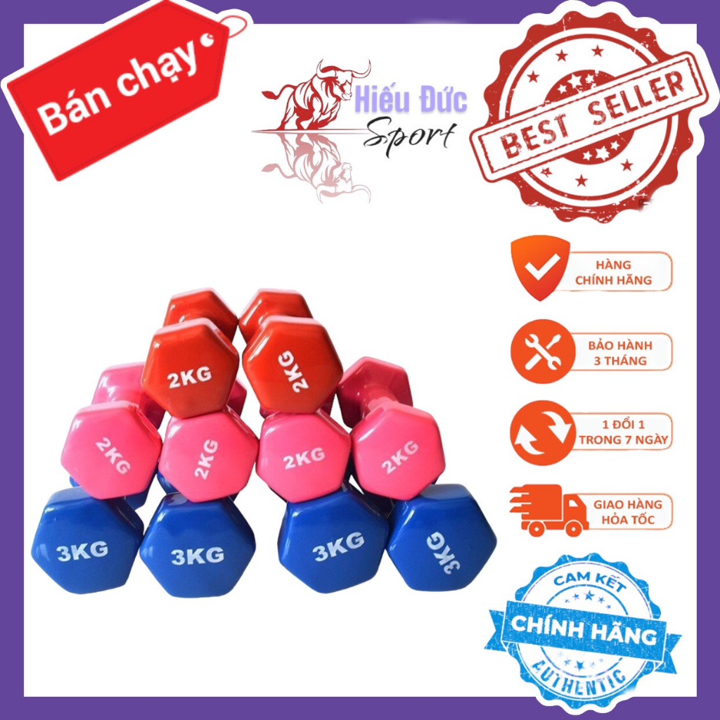 Tạ tay lõi sắt bọc cao su đa năng 1kg 2kg 3kg 4kg 5kg nam nữ chống trơn xước vỡ sàn giúp tập tay, gym thể thao tại nhà