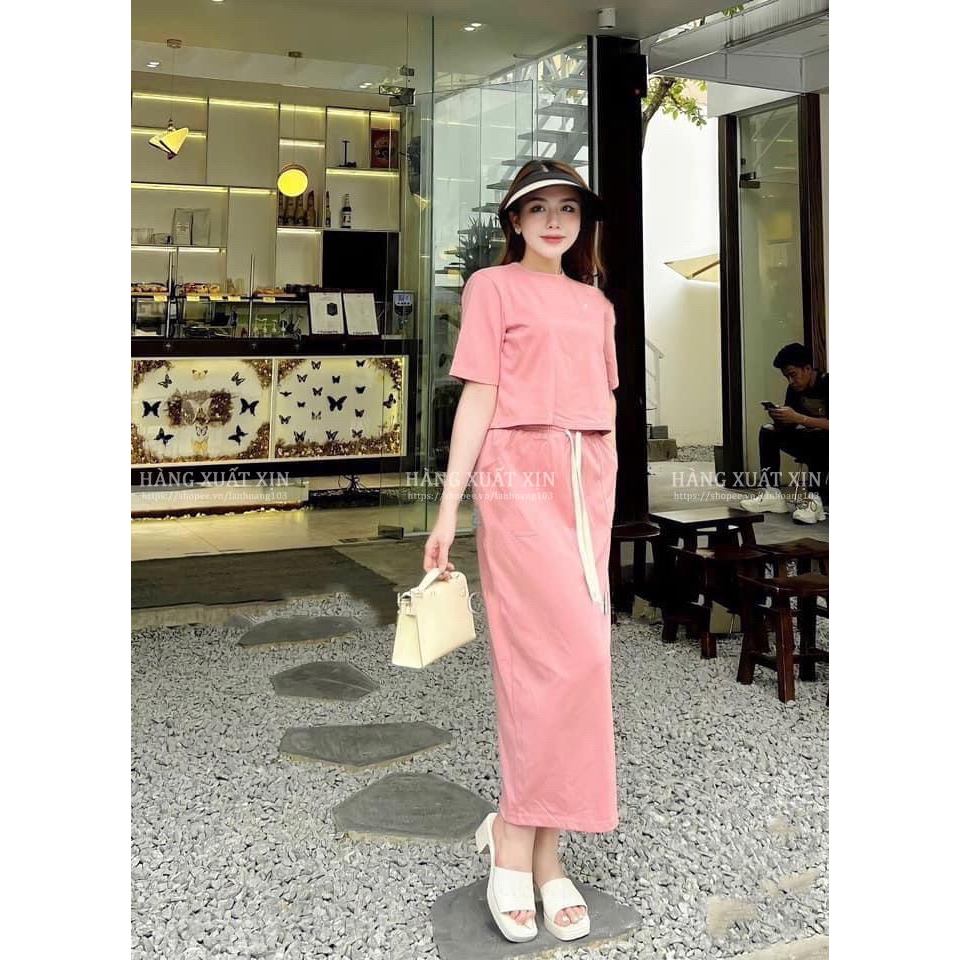 Bộ áo crop và chân váy dáng dài ZR vải dư cực đẹp - Set trang phục bộ đồ hàng công sở chất cực đẹp