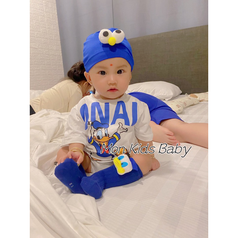 Body donal kèm mũ cho bé trai và bé gái 3-12kg bodysuit cho bé