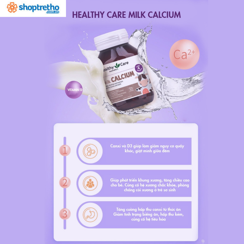 Viên sữa Healthy Care Milk Calcium bổ sung canxi cho bé (60 viên)