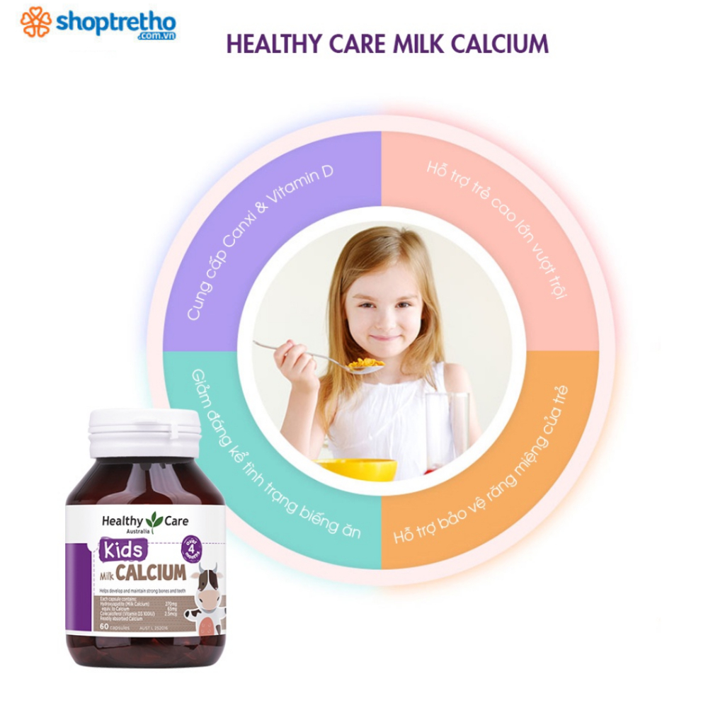 Viên sữa Healthy Care Milk Calcium bổ sung canxi cho bé (60 viên)