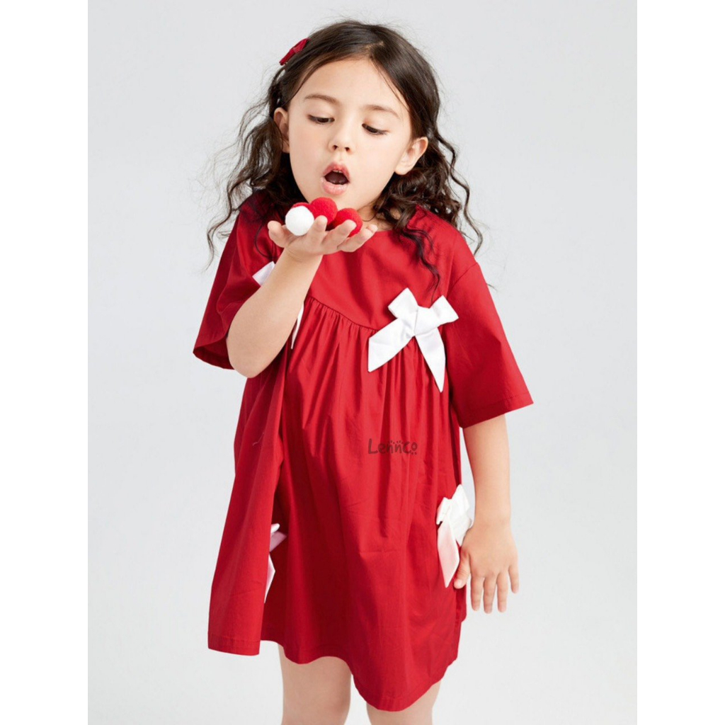 Váy đỏ nơ trắng Lenco cho bé gái
