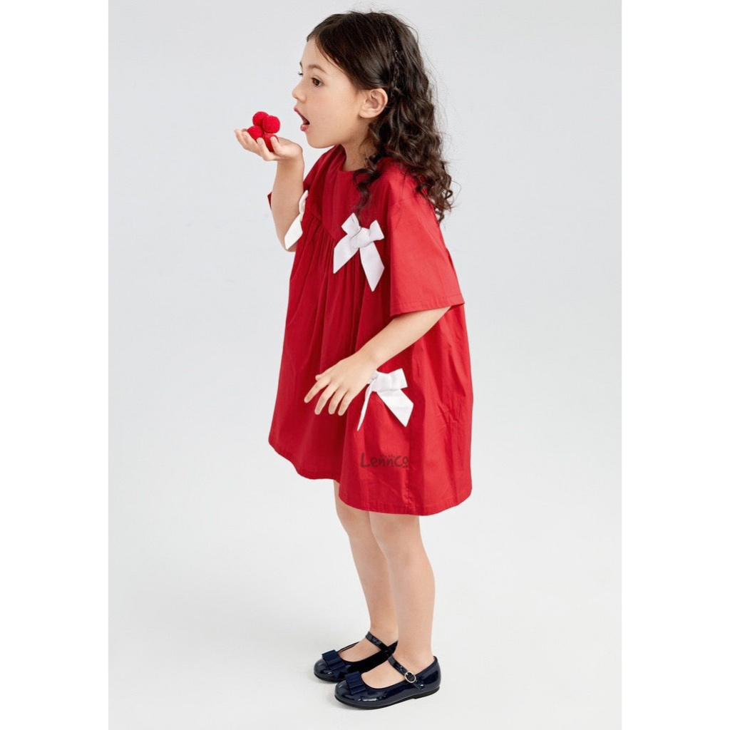 Váy đỏ nơ trắng Lenco cho bé gái