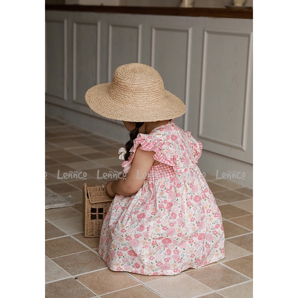 Váy hoa phối kẻ Lennco cho bé gái