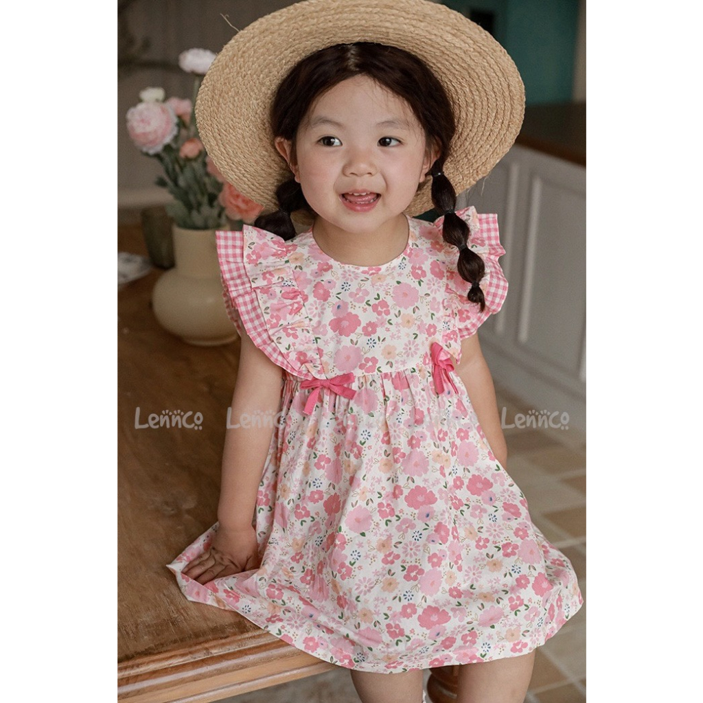 Váy hoa phối kẻ Lennco cho bé gái