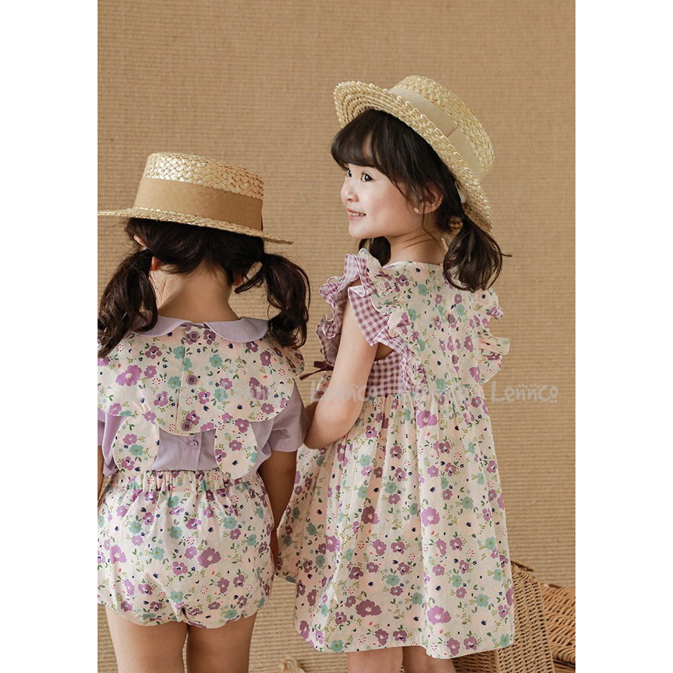 Váy hoa phối kẻ Lennco cho bé gái