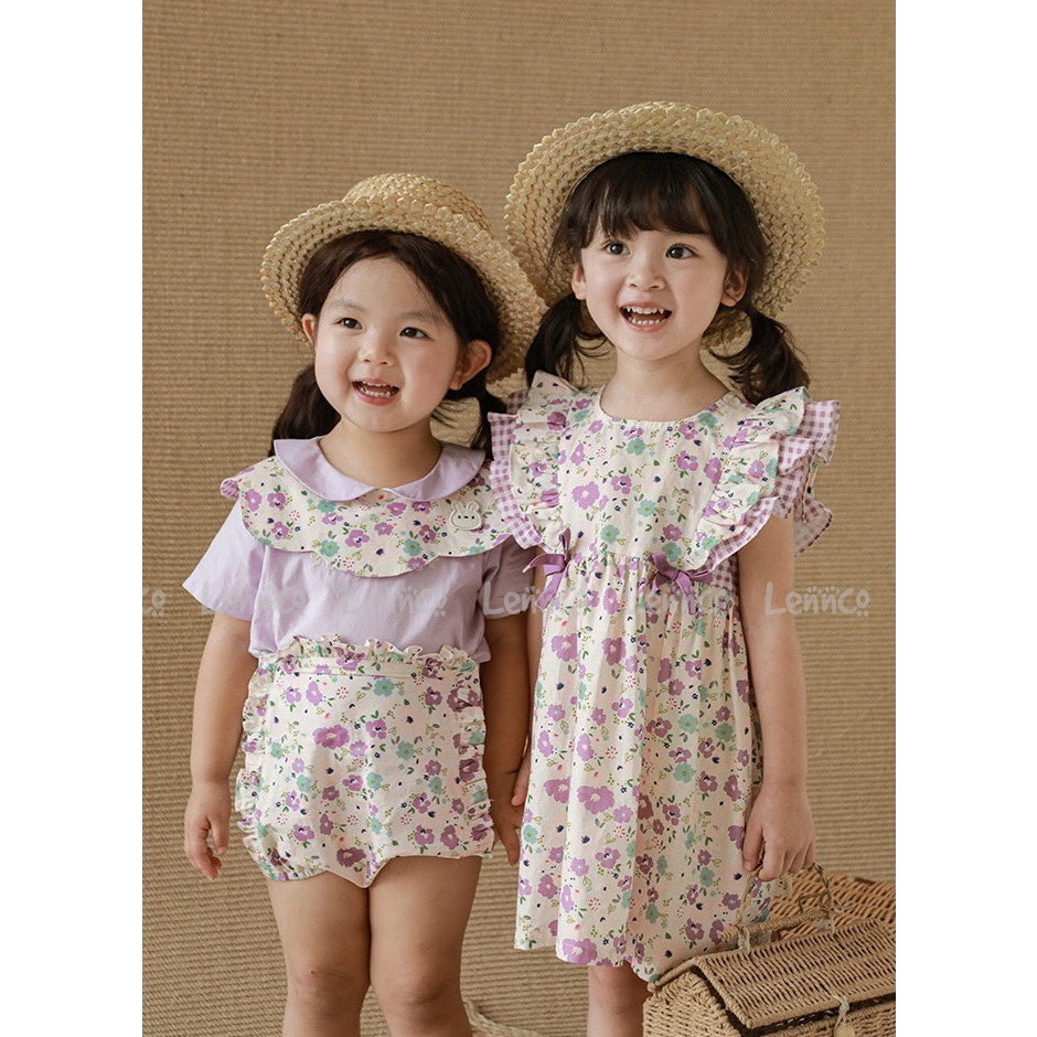 Váy hoa phối kẻ Lennco cho bé gái