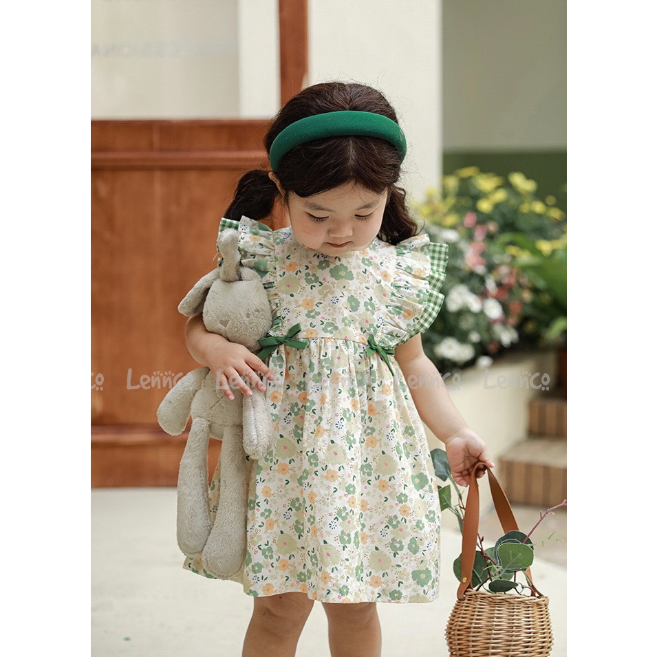 Váy hoa phối kẻ Lennco cho bé gái