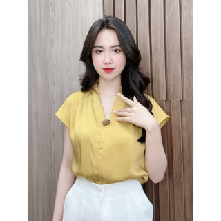 Áo sơ mi nữ công sở lụa cổ tim tay hến Evalover
