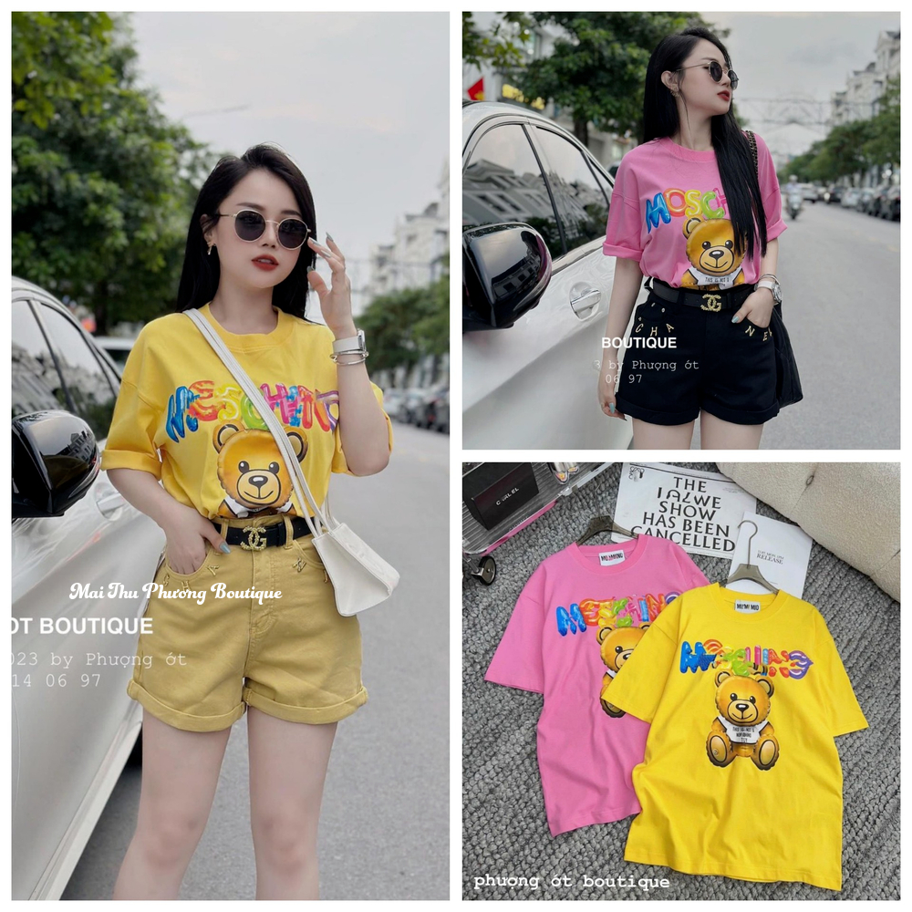 Áo Phông Áo Thun Nữ Cộc Tay Dáng Dài Cotton Freesize Bầu Bì 70kg Bon Chen Được mẫu MOCHINO. TP136