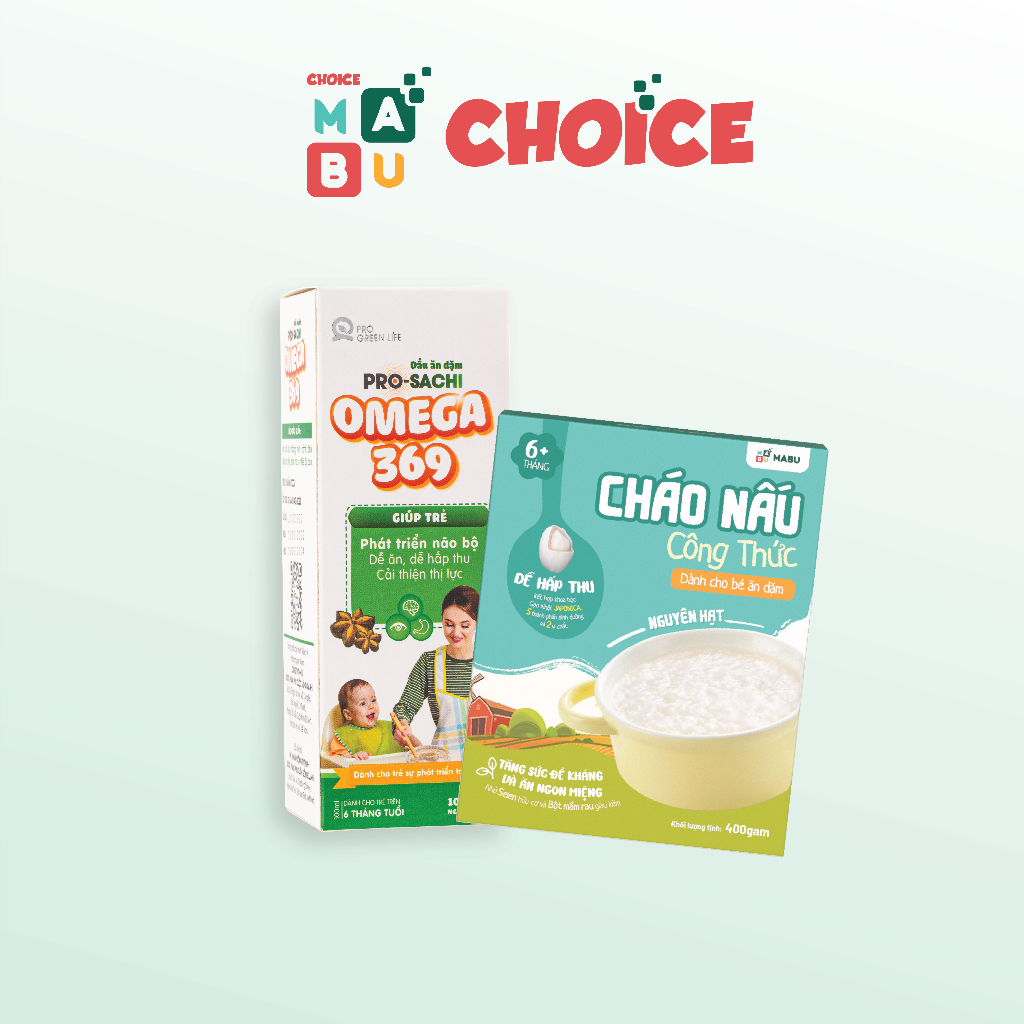 Combo cháo ăn dặm nguyên hạt Mabu (400g), dầu ăn dặm PRO Sachi (100ml)