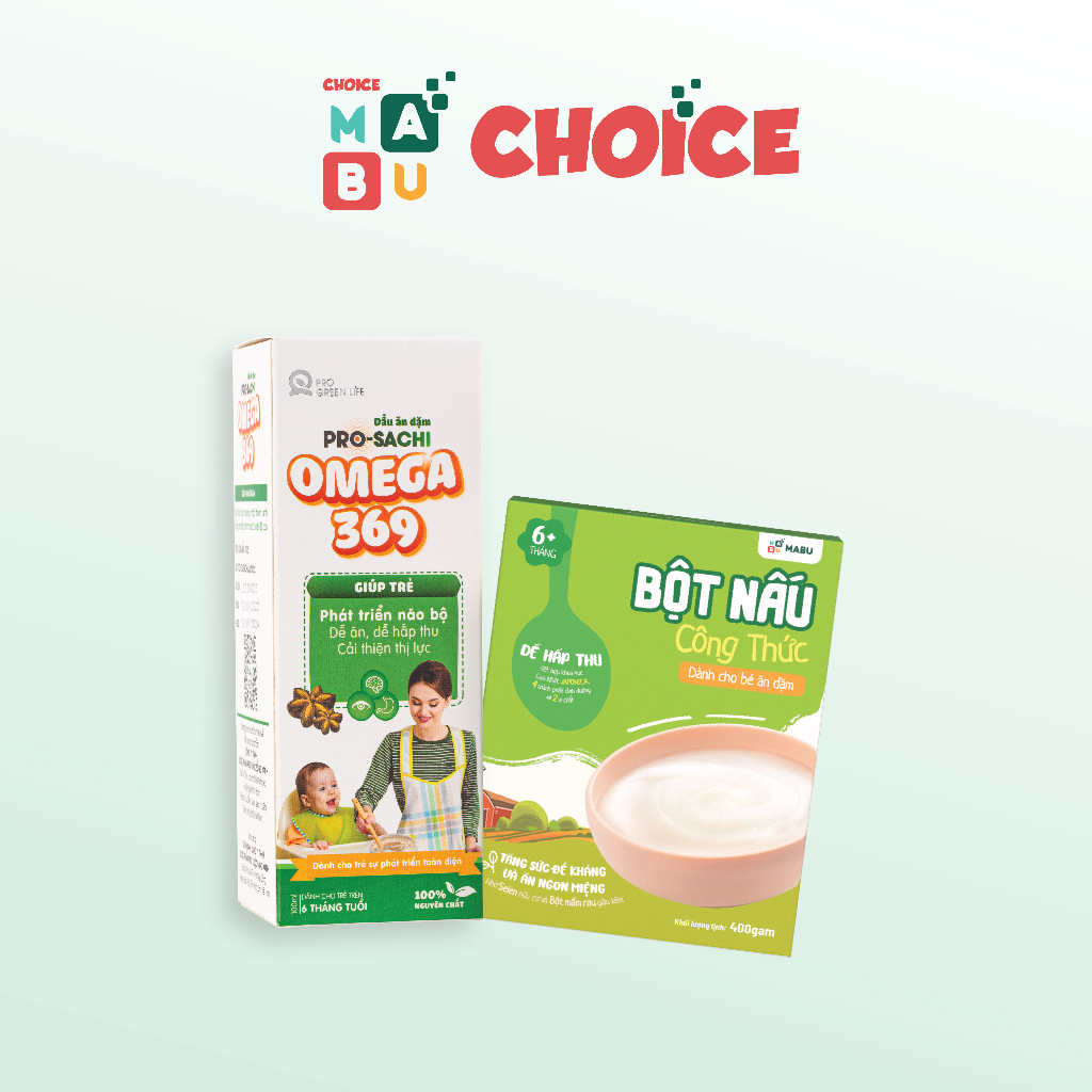 Combo bột ăn dặm Mabu (400g), dầu ăn dặm PRO Sachi (100ml)