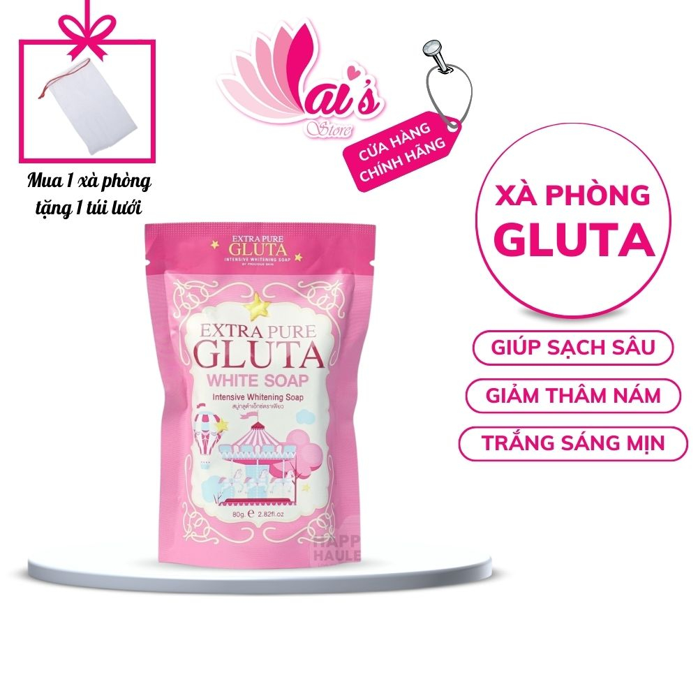 Xà Phòng Tắm Trắng Extra Pure Gluta White Soap Thái Lan 80g Dưỡng Trắng Da, Mịn Màng, Sạch Sâu, Trẻ Hoá, Giảm Thâm Nám