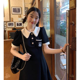 Váy chữ A tay bồng cổ polo phong cách nữ sinh túi ngực thêu logo nổi BABY LIEA DRES H421S