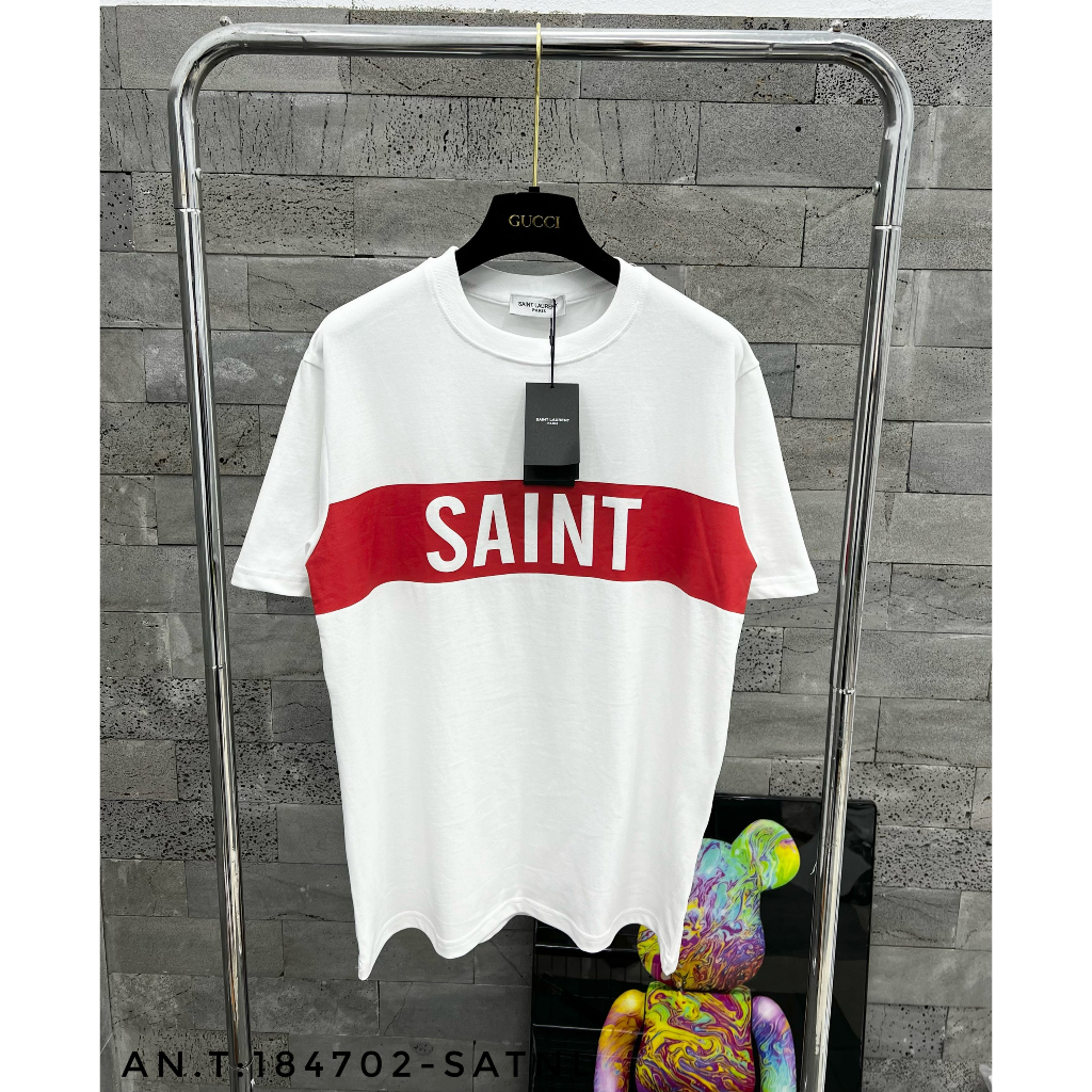 Áo thun S.a.i.n.t - L.a.r.e.n.t phối hình in ngang phong cách Dolce trẻ trung, Áo thun Unisex Form Rộng Cháy Phố 2023