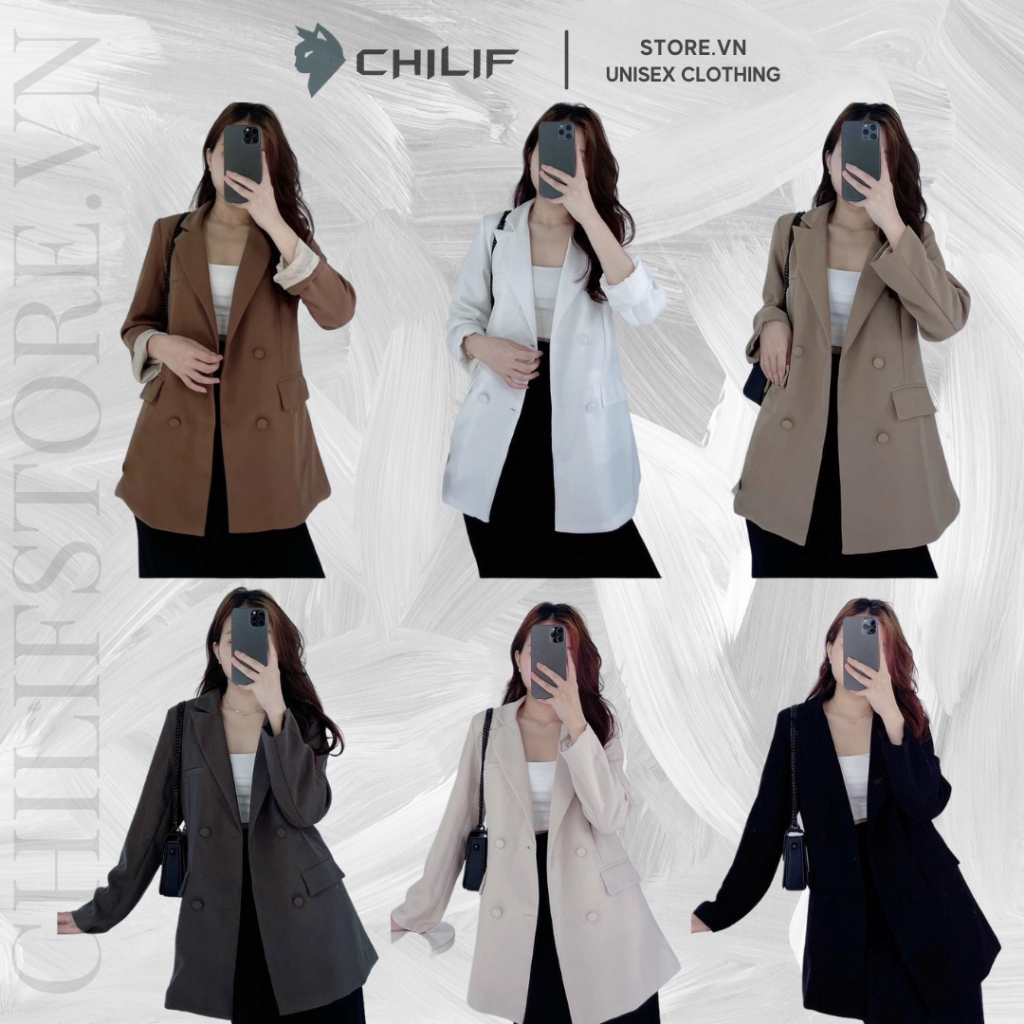 ÁO VEST - BLAZER NÚT BỌC, có đệm vai, chiết ben eo may 2 lớp, form lên chuẩn hack dáng siêu đẹp (Ảnh+video CHILIF))