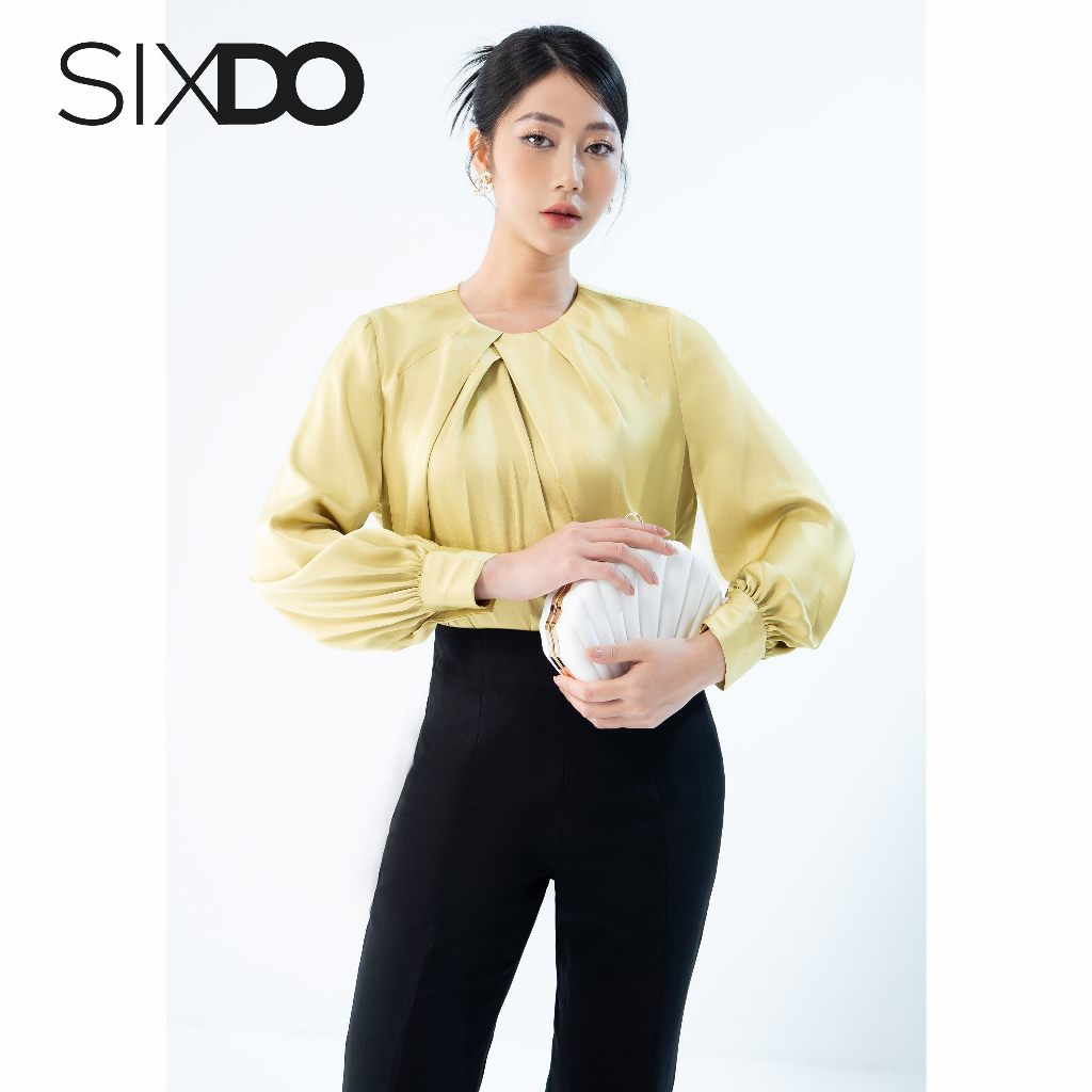 Áo kiểu nữ cổ xếp ly cách điệu thời trang SIXDO (Lime Gathered Neckline Silk Top)