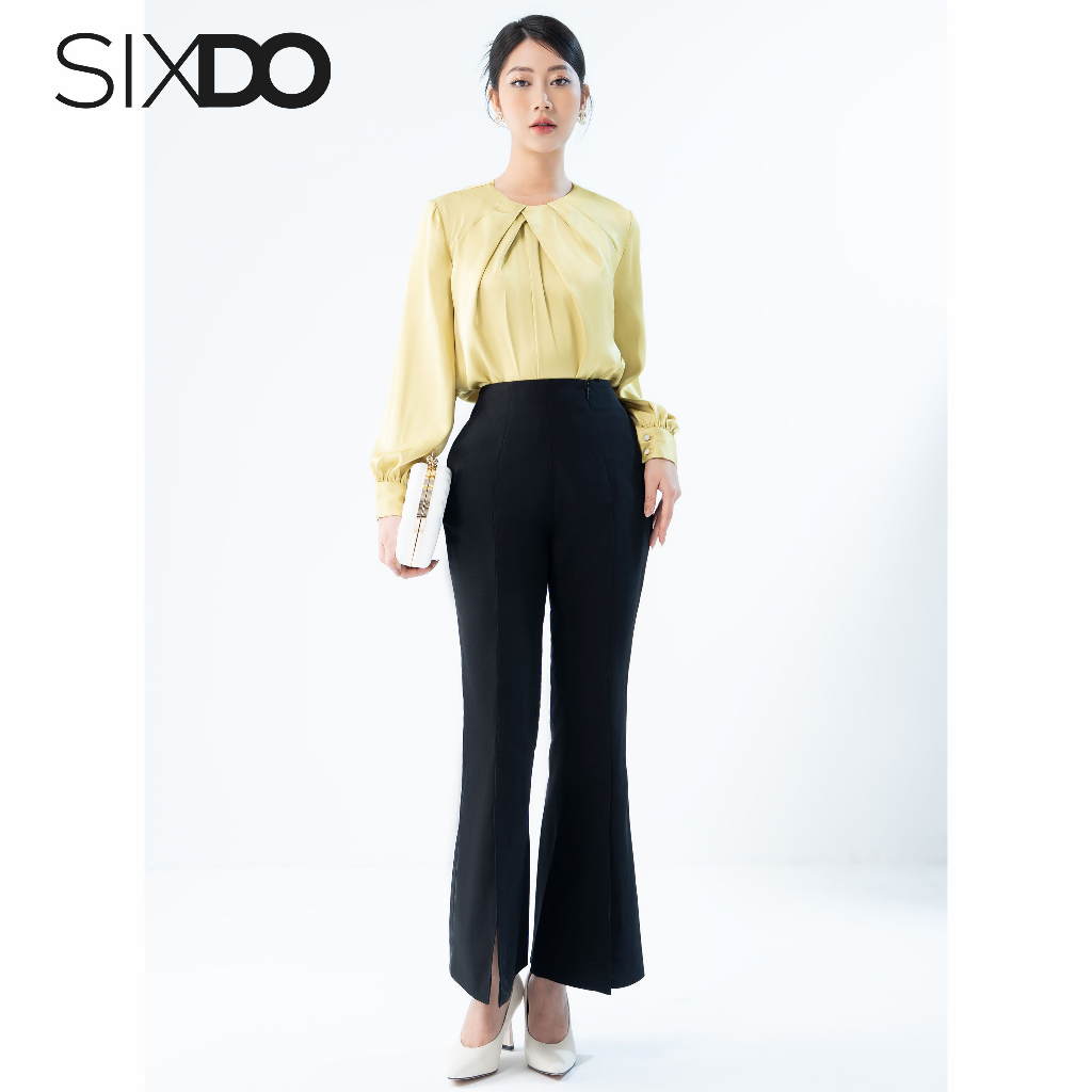 Áo kiểu nữ cổ xếp ly cách điệu thời trang SIXDO (Lime Gathered Neckline Silk Top)