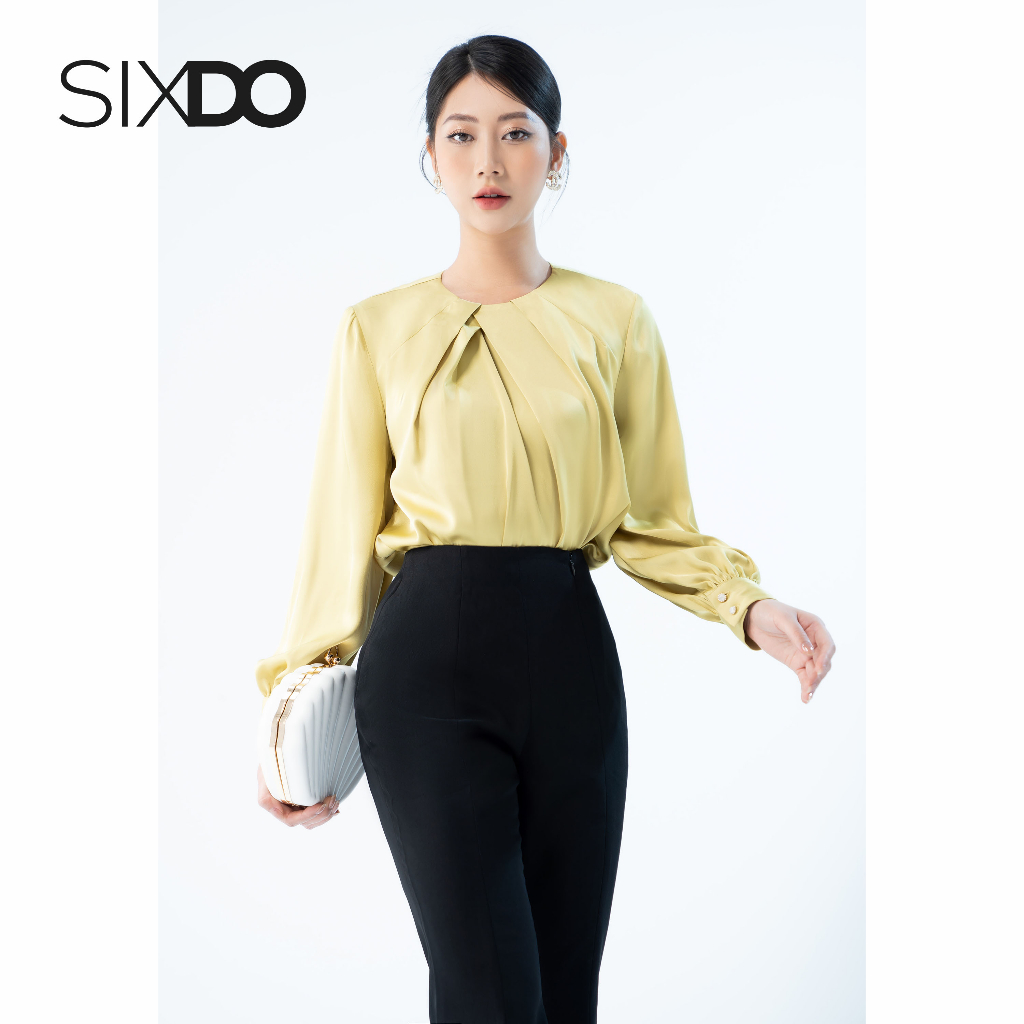 Áo kiểu nữ cổ xếp ly cách điệu thời trang SIXDO (Lime Gathered Neckline Silk Top)
