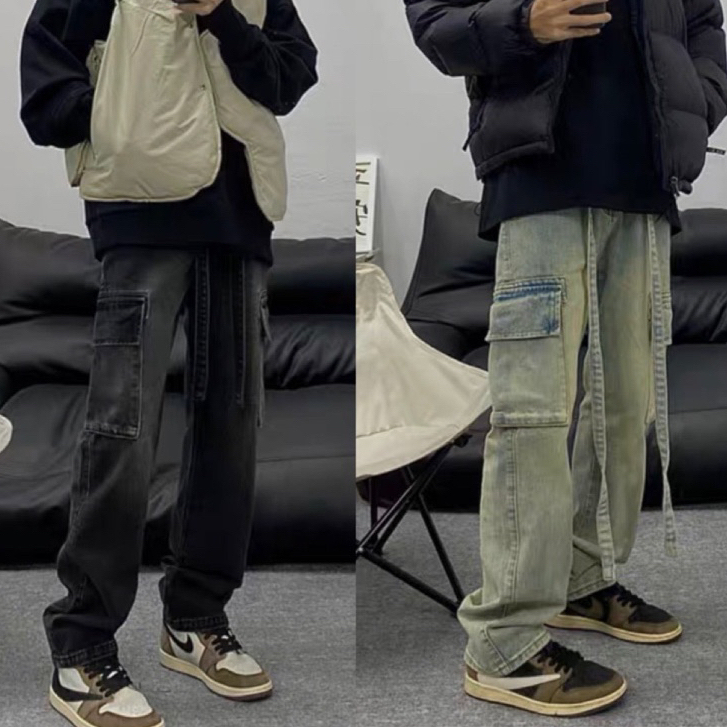 Quần jean cargo pant ống rộng unisex , cargo pants cạp thấp nam nữ , quần túi hộp phong cách y2k - gin store