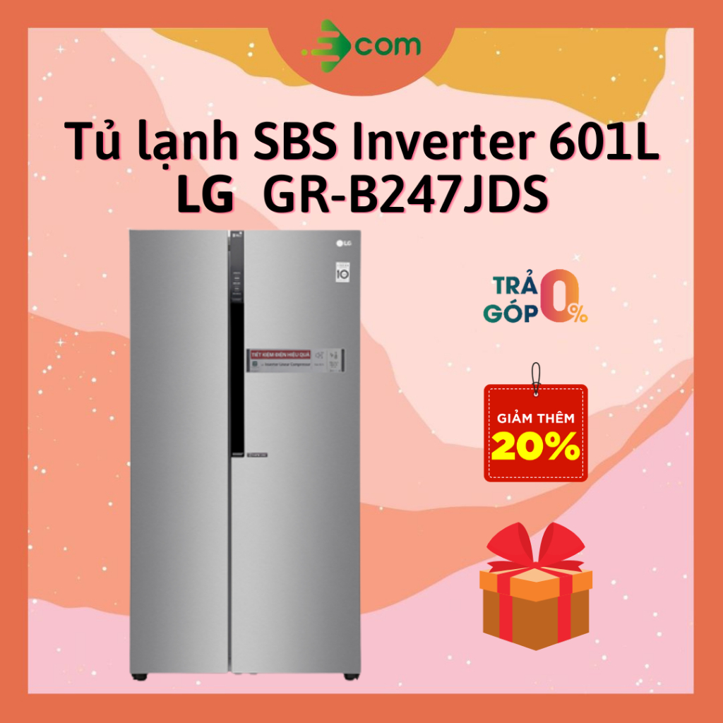 Tủ lạnh side by side LG Inverter 613L B247JDS - bảo hành chính hãng 24 tháng