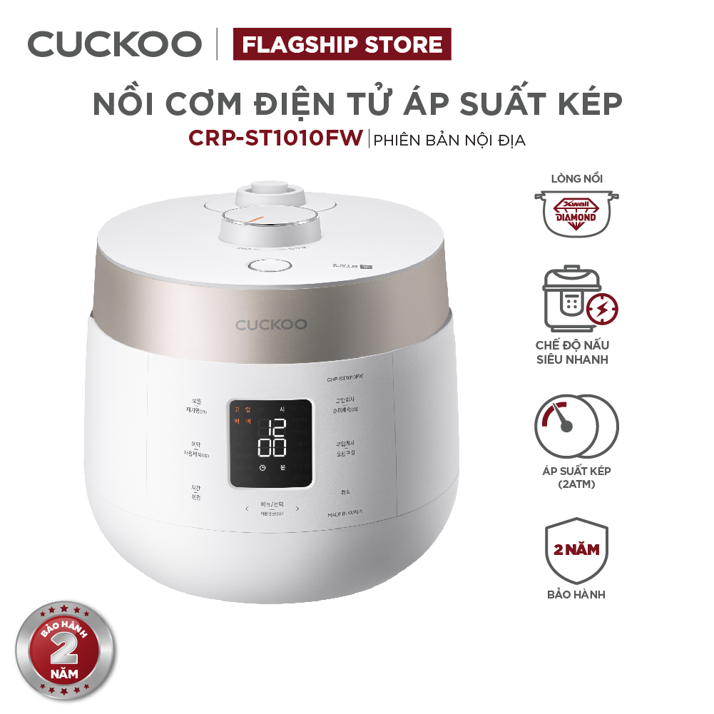 Nồi cơm điện tử áp suất kép Cuckoo 1.8L CRP-ST1010FW - Lòng nồi phủ men Xwall độc quyền