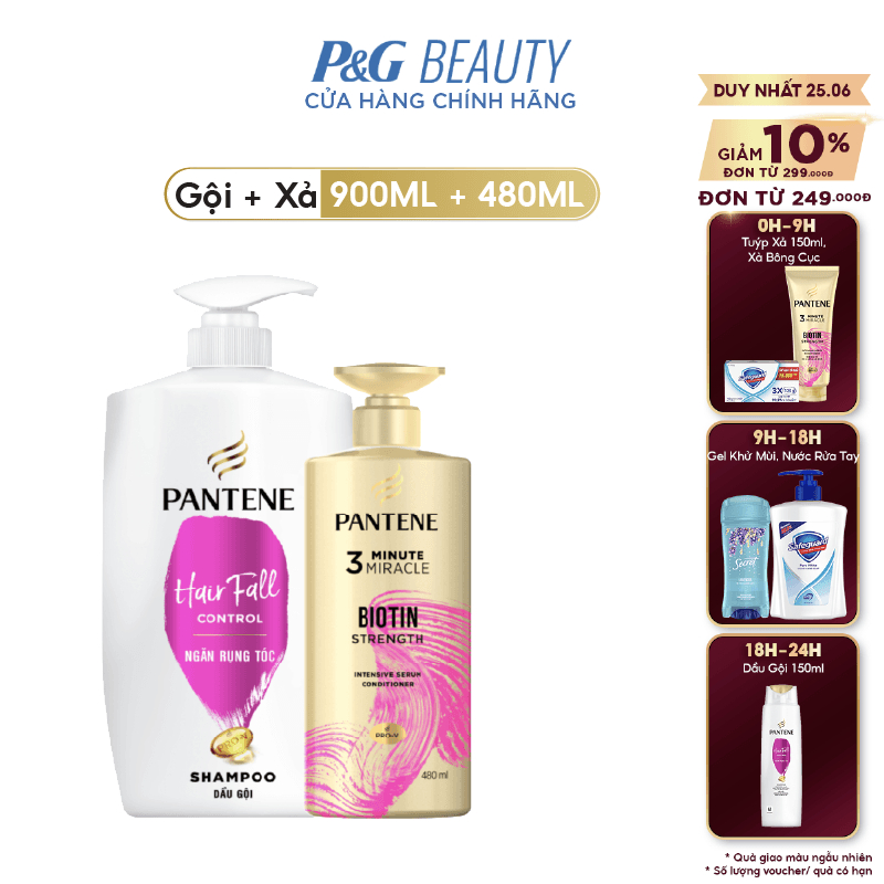 Combo Ngăn Rụng Tóc Pantene: Dầu gội 900ml + Kem xả 3MM 480ml