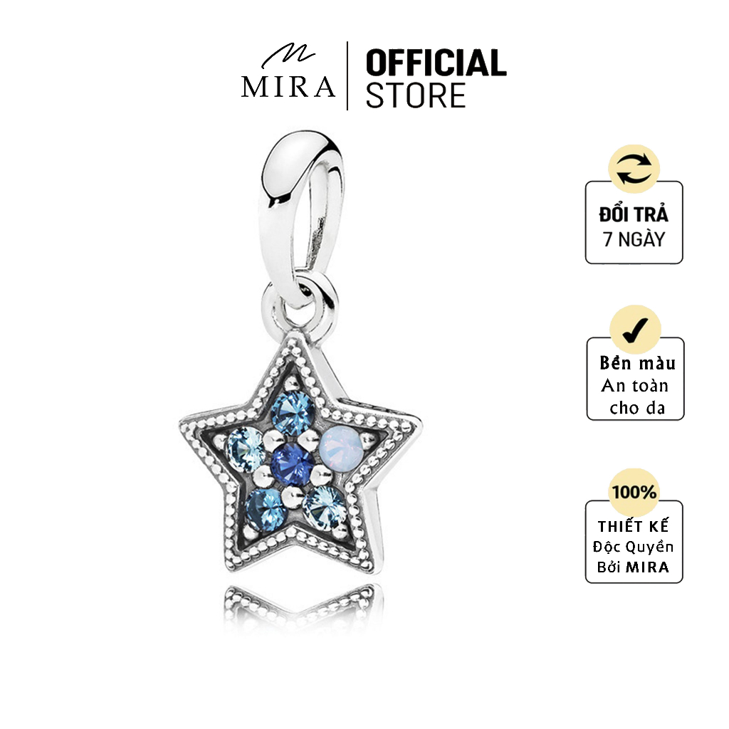 Charm, Hạt Pan MIRA & Co. - HPA07 Pan Sao Xanh Treo, Mạ Bạc Xi Bạc, Mix Được Tất Cả Dòng Lắc MIRA