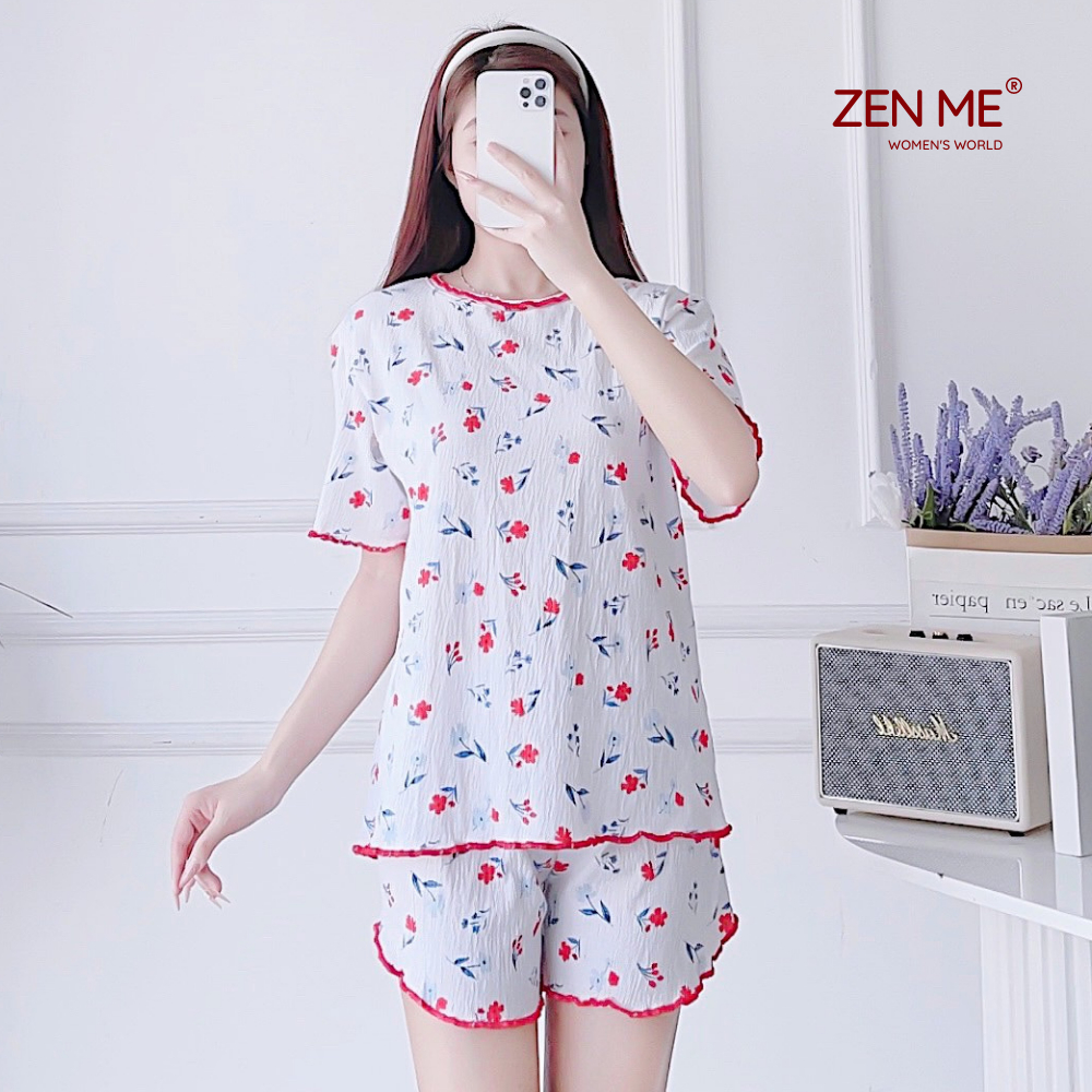 Đồ Bộ Nữ Mặc Nhà Chất Liệu Cotton Xốp Trắng Hoa BTX0623, Zen Me Women's World