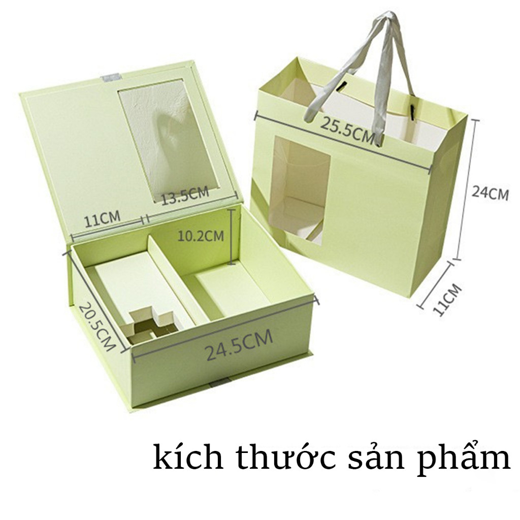 Hộp đựng quà tặng chia 2 ngăn thắt ruy băng có túi đựng kèm 25*21*10.5cm