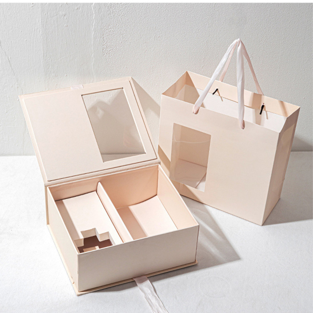 Hộp đựng quà tặng chia 2 ngăn thắt ruy băng có túi đựng kèm 25*21*10.5cm