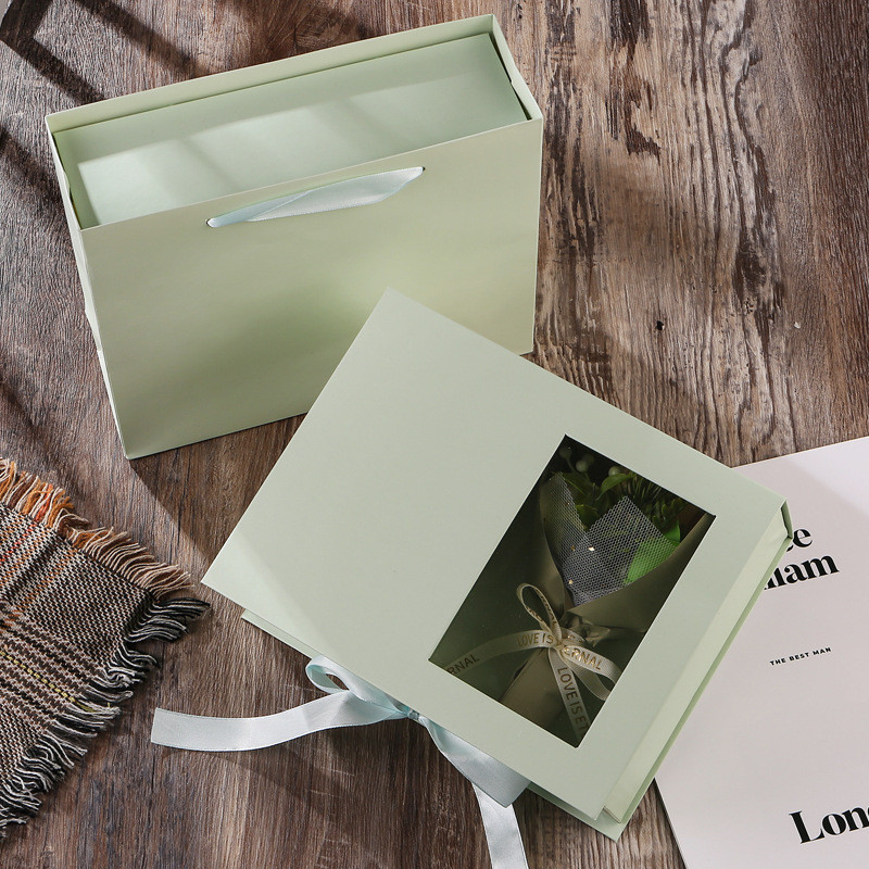 Hộp đựng quà tặng chia 2 ngăn thắt ruy băng có túi đựng kèm 25*21*10.5cm