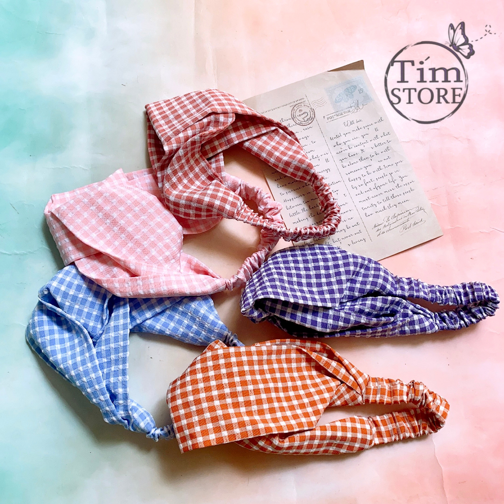 Băng đô turban vải caro TÍM STORE phụ kiện tóc phobg cách hàn quốc dễ thương