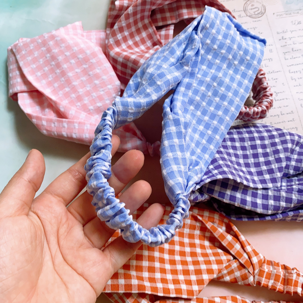 Băng đô turban vải caro TÍM STORE phụ kiện tóc phobg cách hàn quốc dễ thương
