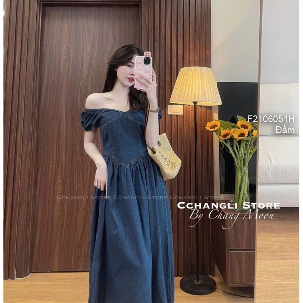 Đầm jean kiểu xòe dáng dài jean cổ tim!