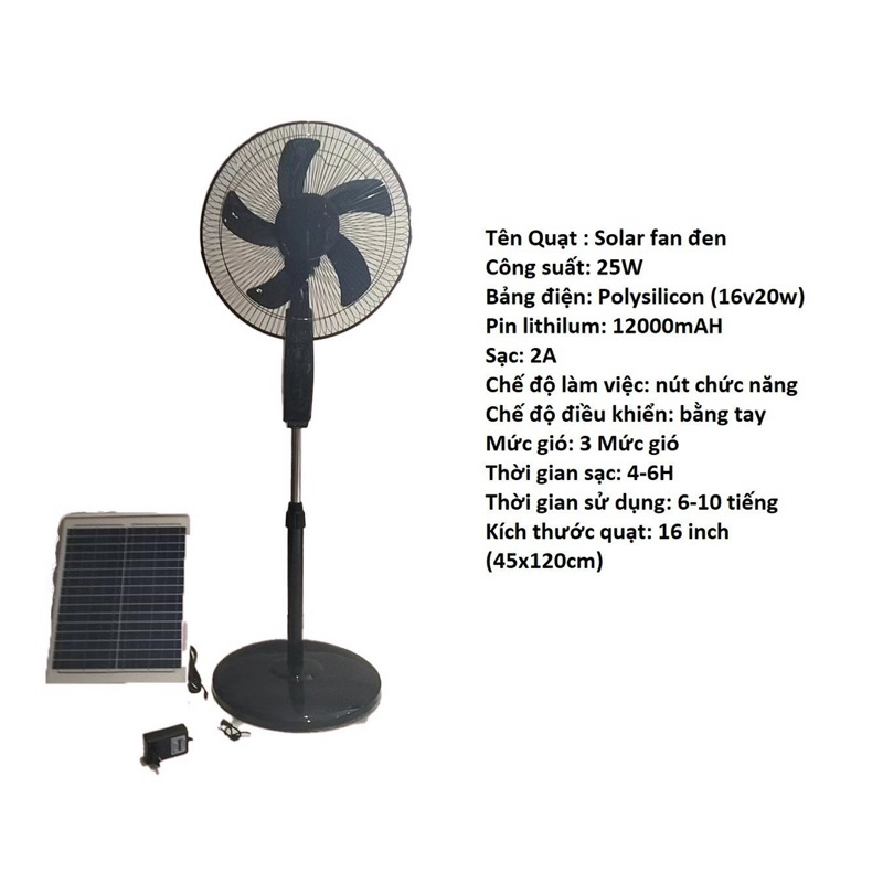 Quạt tích điện năng lượng mặt trời solar fan đen