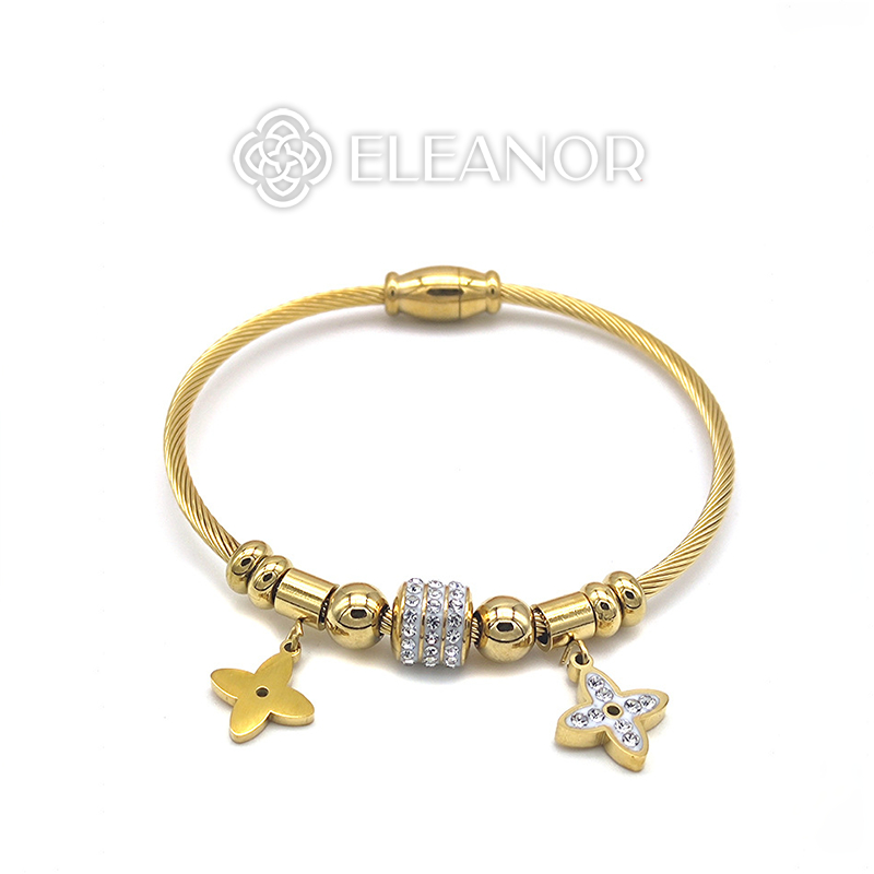 Vòng tay nữ dây rút titan Eleanor Accessories mặt hình hoa đính đá phụ kiện trang sức 5846