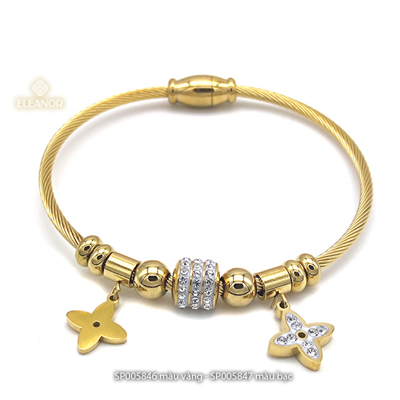 Vòng tay nữ dây rút titan Eleanor Accessories mặt hình hoa đính đá phụ kiện trang sức 5846