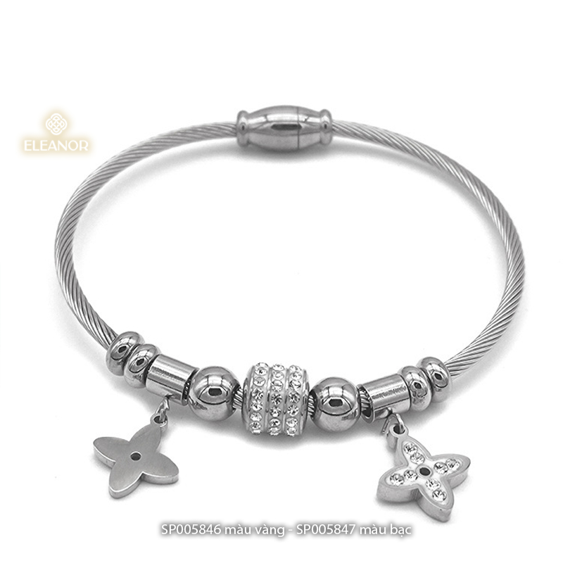 Vòng tay nữ dây rút titan Eleanor Accessories mặt hình hoa đính đá phụ kiện trang sức 5846