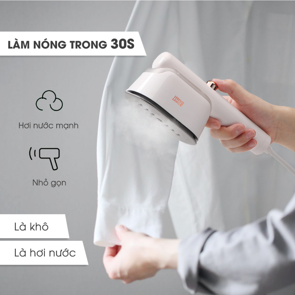 Bàn là hơi nước mini LEBENLANG LBL5285, công suất 1000W, làm nóng trong 30s, mặt là phủ gốm, bảo hành 2 năm - chính hãng