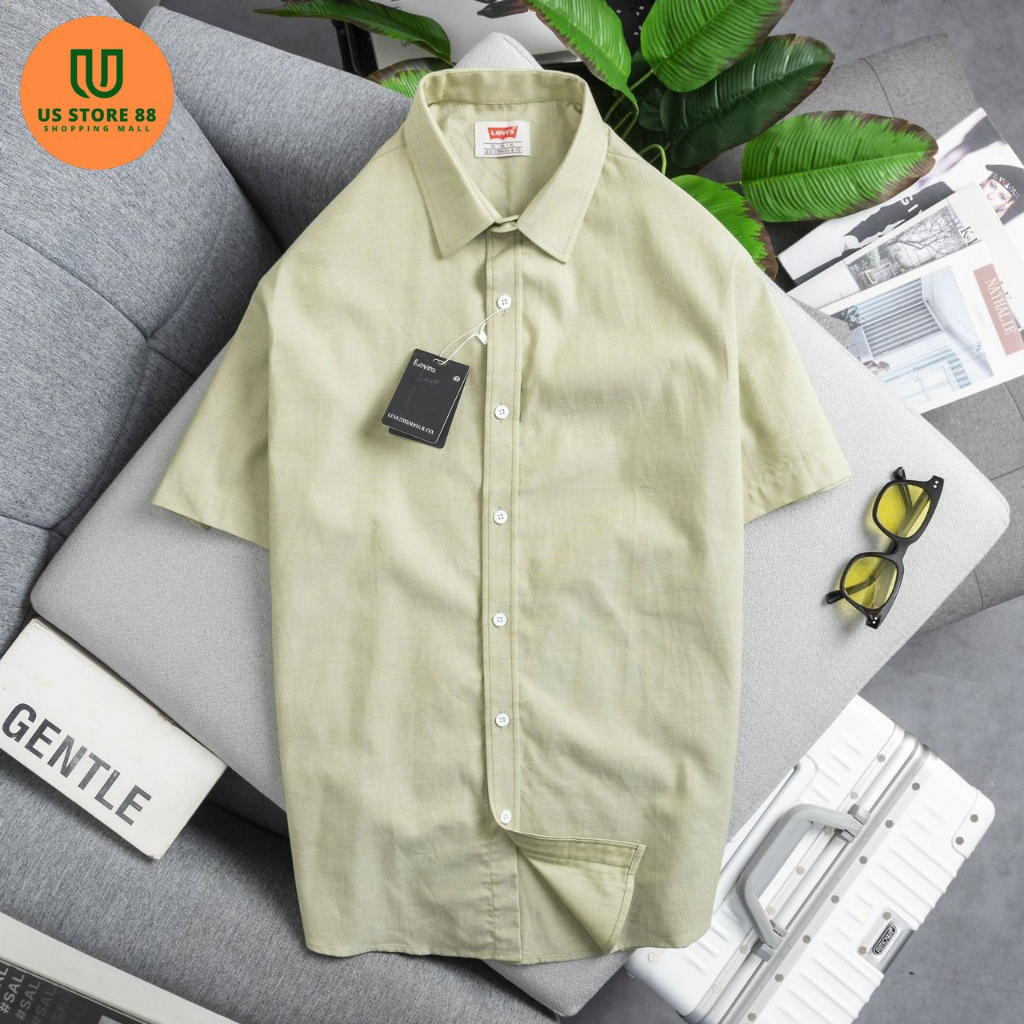 Áo sơ mi nam ngắn tay LVS xanh cốm nhạt dễ mix đồ, vải oxford cao cấp, form chuẩn, ít nhăn, thanh lịch
