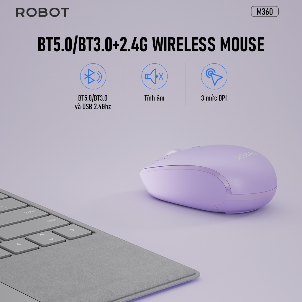 Chuột Không Dây Bluetooth 2.4GHz 6D ROBOT M360 Chuột Tĩnh Âm Tặng Kèm Pin Phù Hợp Cho PC/Laptop