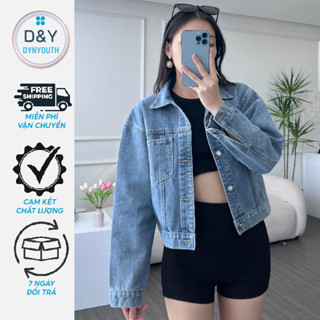Áo khoác jean nữ croptop lửng ngắn DYNYOUTH form rộng chống nắng cao cấp KN02